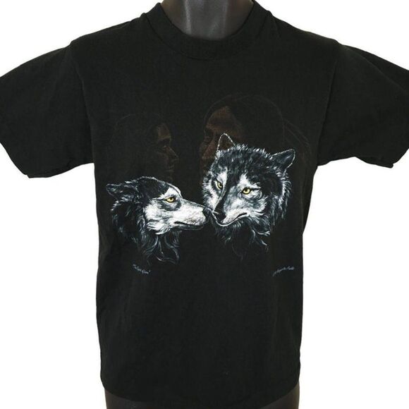 Native American Wolves T Shirt Mens Size Small Vintage 90s Wolf Art Tee